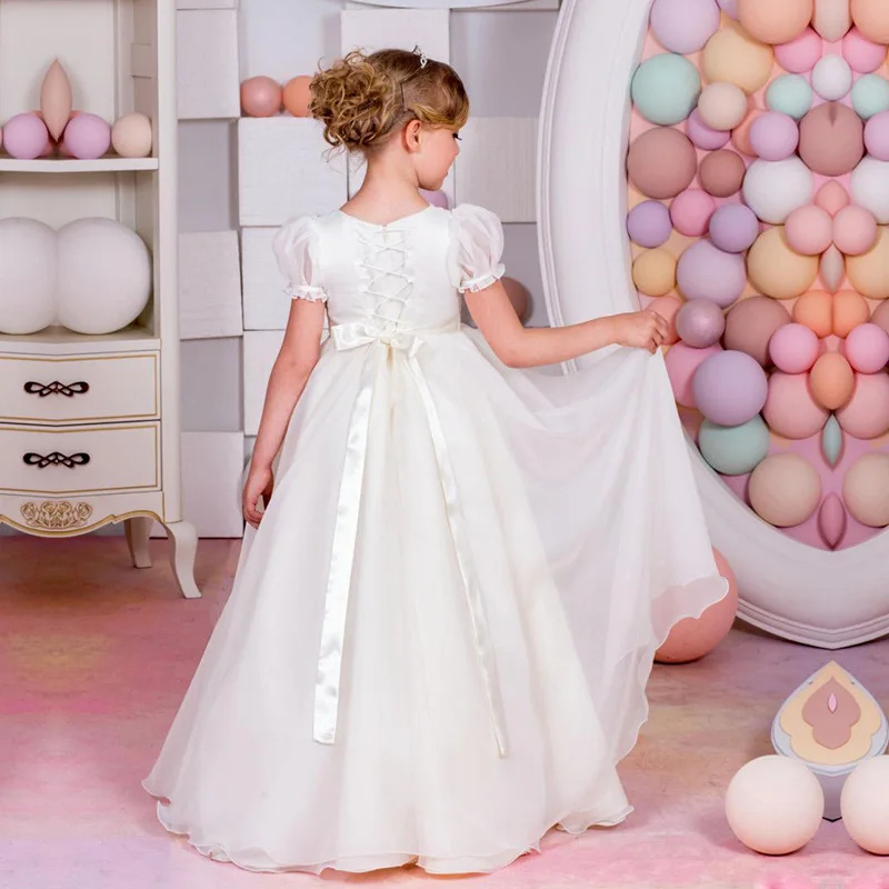 Мед Цяо 2017 Цветок Девочки Платья Белый Кот Шифон Принцесса Рукава
