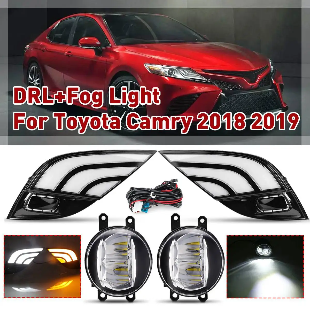 2color DRL Fog light Светодиодный дневной ходовой огонь DRL Поворотная сигнальная лампа противотуманных светильник дневного света светильник для Toyota Camry SE XSE - Цвет: 2color DRL Fog light