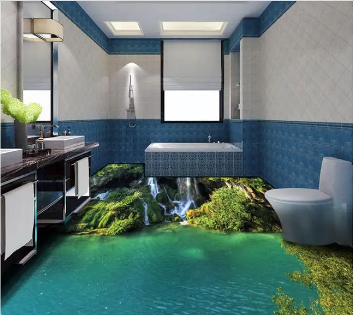 3d напольное покрытие из ПВХ 3 d на заказ для ванной комнаты романтическое зеленое