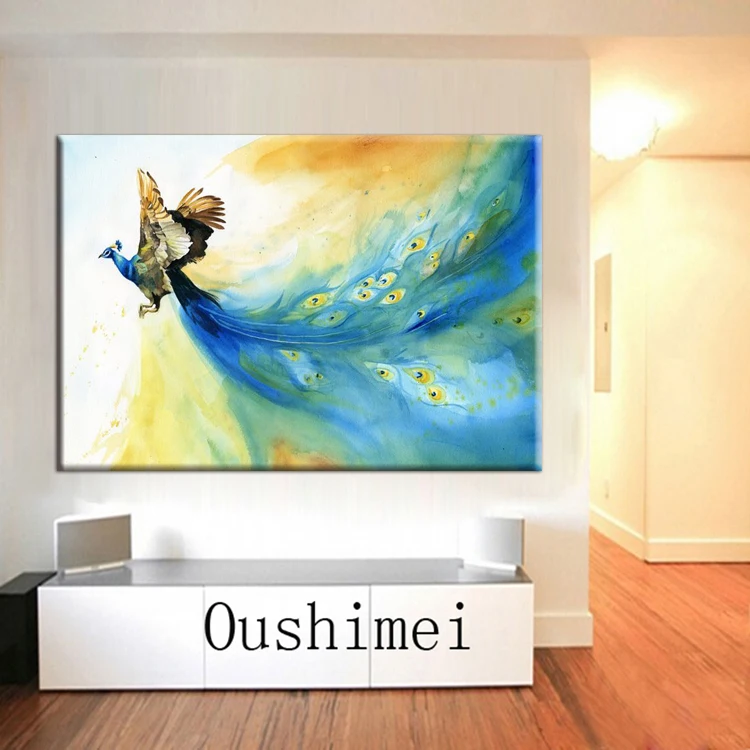 Живопись маслом на холсте летающее животное красивый павлин ручная работа