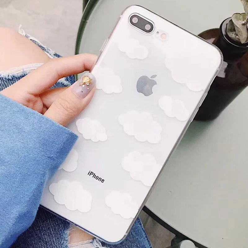 Мягкий чехол-накладка для iphone 7 Plus с милыми облаками и прозрачными парками 6 6S 8 |