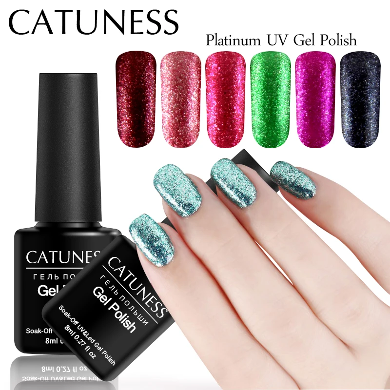 Лак для ногтей CATUNESS 8 мл Платиновый цвета супер блестящий эффект УФ-гель дизайна