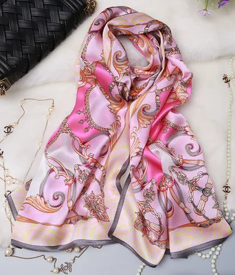2017 Luxury Brand Women Big Chain Silk Scarf 2018 Sexy Real Scarves 55x175cm Shawls Twill | Аксессуары для одежды