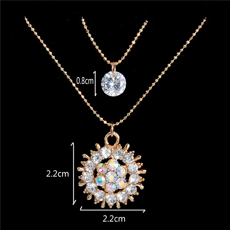 Изысканный Полный CZ Кристалл Подвески ожерелье серьги наборы 2 слоя золотого