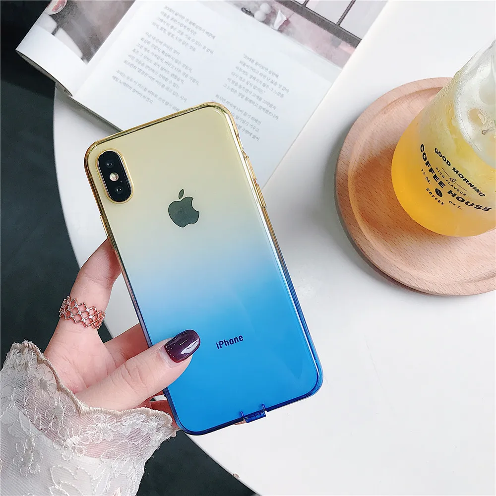 Чехол с градиентными цветами для iPhone 8 6 7 6s Plus X XR Простой Прозрачный чехол Apple Phone