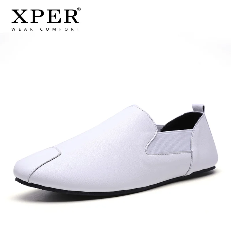 Solid Fashion Men Loafers Spring Black Leather Casual Shoes Male Slip-On Footwear Comfort Soft Driving White #XP012 | Обувь