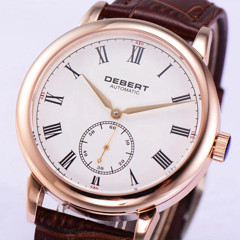 Мужские автоматические часы debel 40 мм Rosegold PVD белый циферблат римские Маркеры