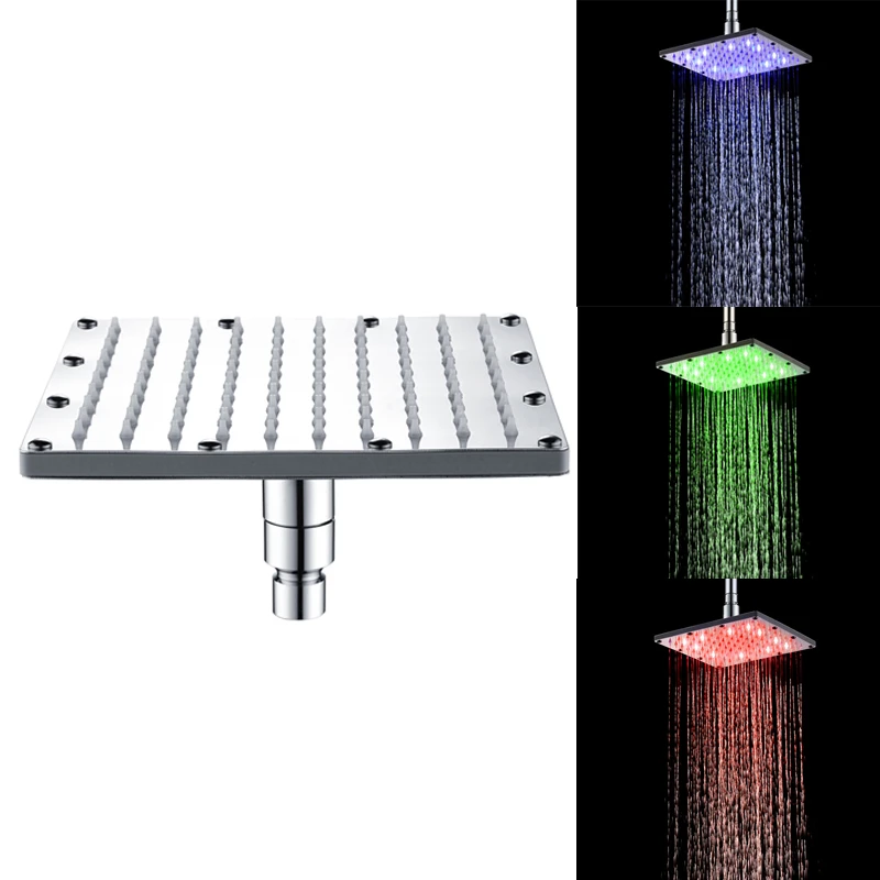 

High Quality 6/8/10/12 inch Water Powered Rain Led Shower Head Without Shower Arm .Bathroom 3 Colors Change Led Showerhead