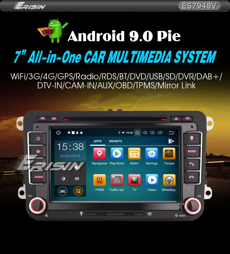 Erisin ES7948V " Android 9,0 автомобильный стерео gps Satnav CD для гольф Tiguan EOS Polo Seat Leon