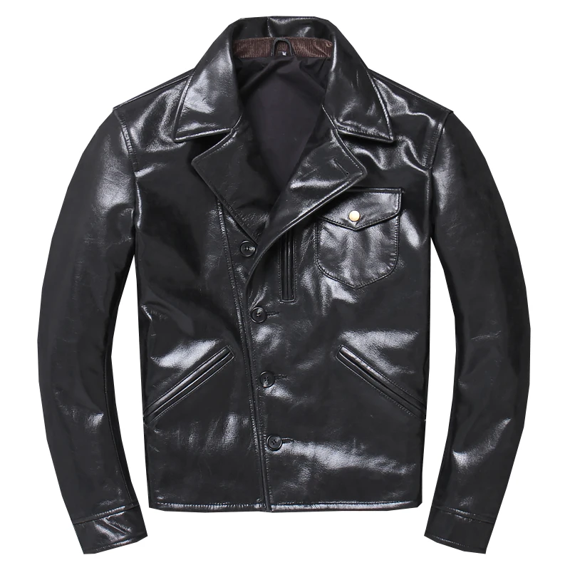 

Men's Cow Leather Black Jacket Brand Vintage AMEKAJI Thick Genuine Leather Coat Designer Moto & Biker Style Casual Jacket