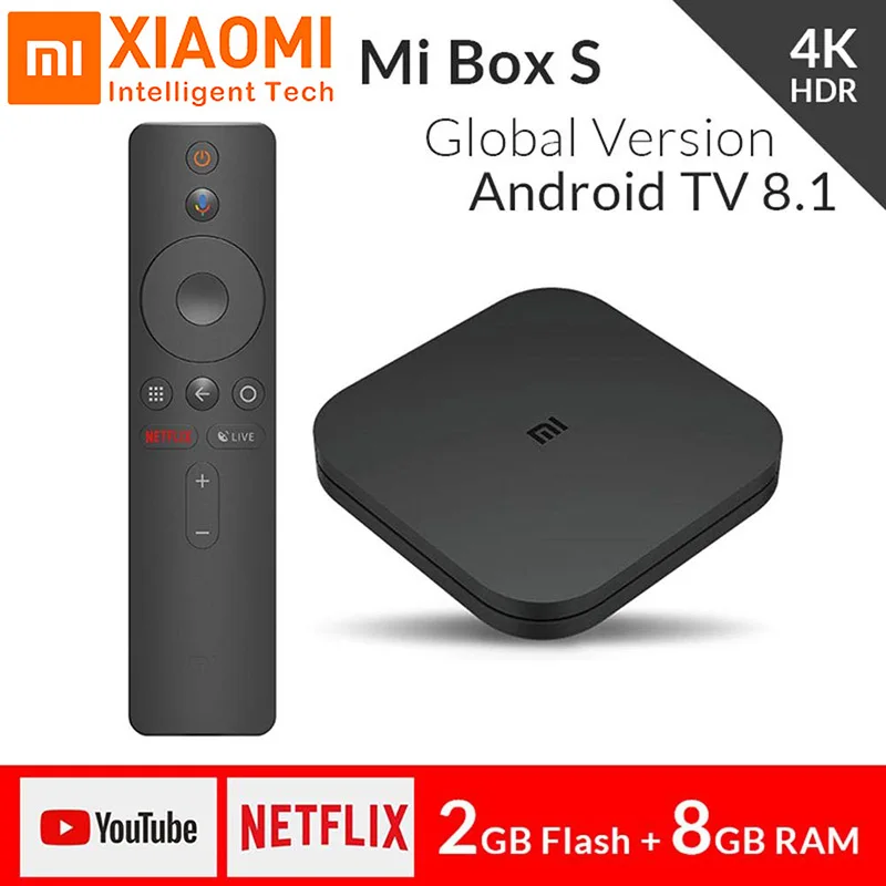 Глобальный Xiaomi Mi ТВ коробка S 4K HDR ТВ приемник 8,1 со сверхвысоким разрешением Ultra HD, 2G Android 8G WI-FI Google Cast Netflix IPTV Set-Top Box 4 Media Player