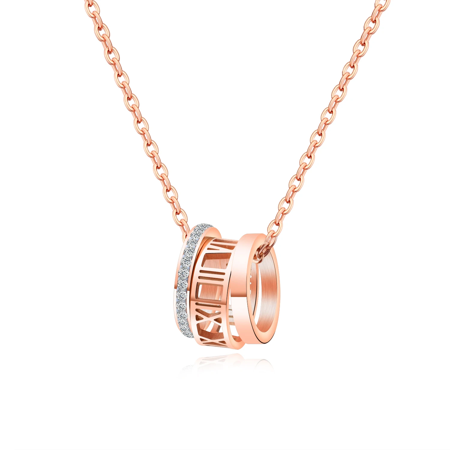 Heezen Charm 3 Circle розовое золото полный фианит и римская цифра ожерелье цепочка модные