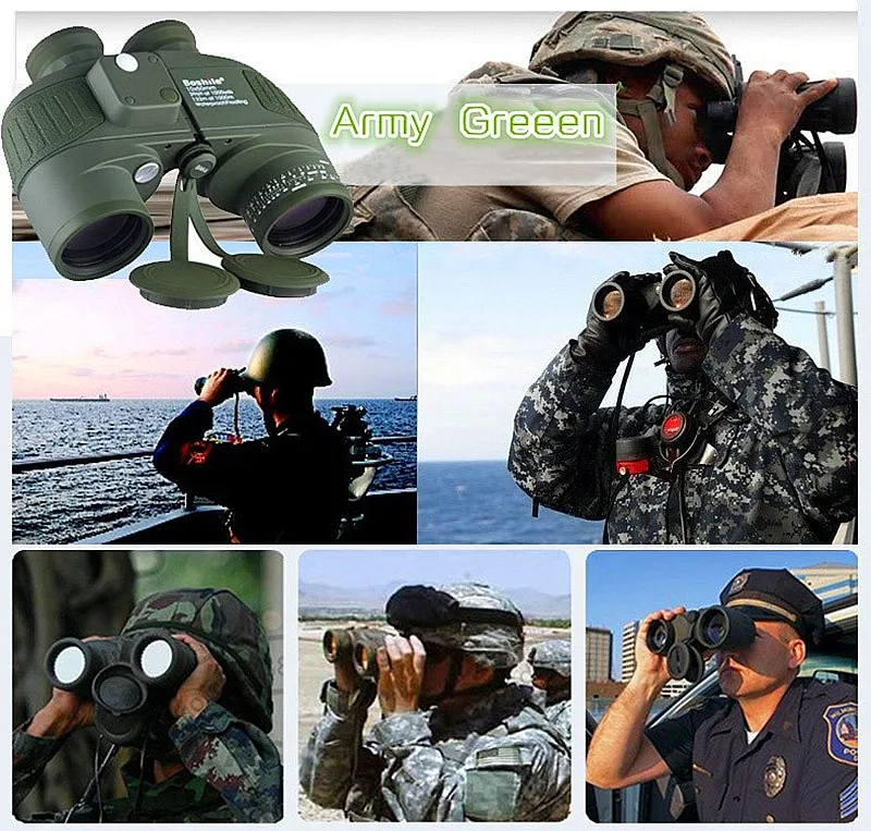 Boshile HD Военный бинокль 10x50 Профессиональный морской бинокуло высокой мощности водонепроницаемый компас бинокль LLL ночное видение