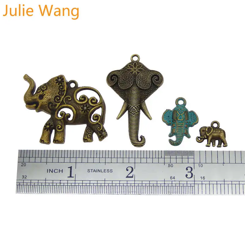 Julie Wang 10 шт. подобраны в случайном порядке украшения в виде слонов сплава животных античный бронзовый серебристый ожерелье браслет ювелирные изделия изготовление аксессуаров