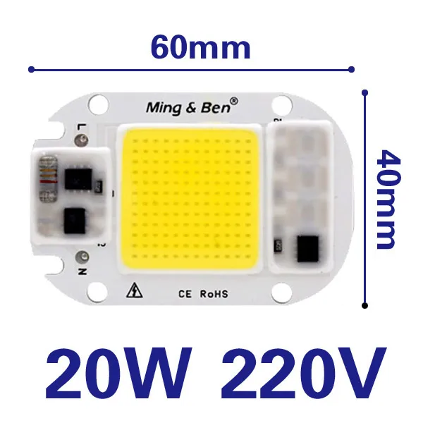 20W 220V Светодиодный чип COB 20 Вт, 30 Вт, 50 Вт, 70 Вт, 100 Вт, 150 Вт, переменный ток, 220 В, 110 В, IP65 Smart IC, подходит для DIY, светодиодный прожектор, холодный белый, теплый белый - Испускаемый цвет: 20W 220V