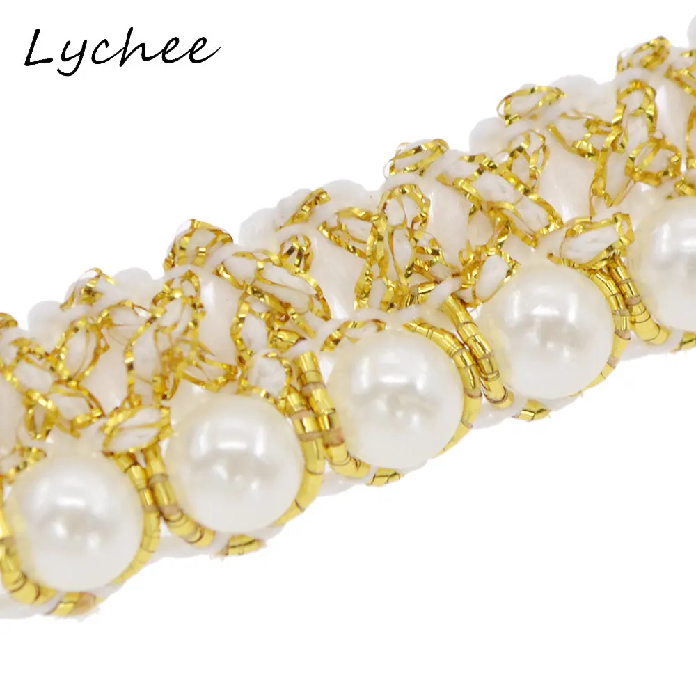 Lychee 1 м полиэфирная пряжа с вышивкой искусственный жемчуг кружевная отделка для