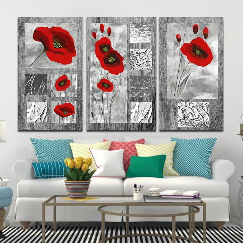 3 шт. настенная живопись на холсте цветок красного мака Современная печать