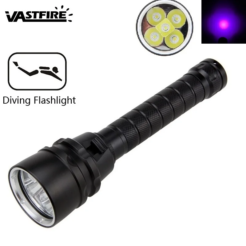 VASTFIRE для подводной съемки 100 м УФ-фонарик для дайвинга фонарь 18650 нм подводный светодиодный алюминиевый водонепроницаемый фонарик