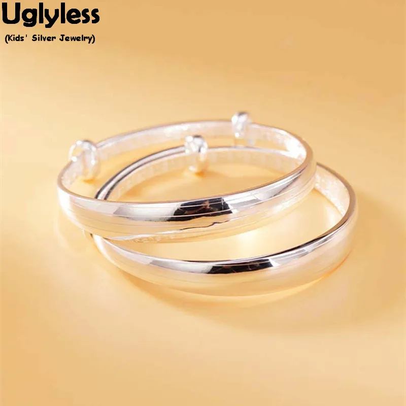 

Uglyless 1pair New Born Babies Gifts Real Silver Bangles for Girls Boys Unisex Push-pull Glossy Bangle 99.9% Full Silver Jewelry