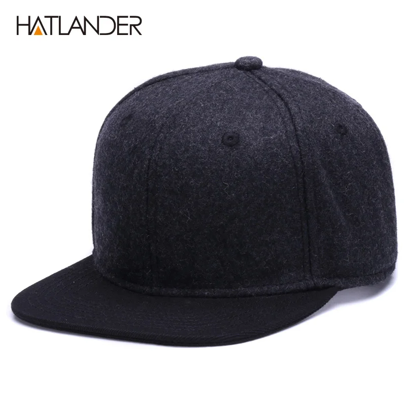 Black brim HATLANDER Высококачественная шерстяная бейсболка, простая камуфляжная бейсболка и шапка, мужская и женская Зимняя кепка с плоскими полями, Кепка в стиле хип-хоп - Цвет: Black brim