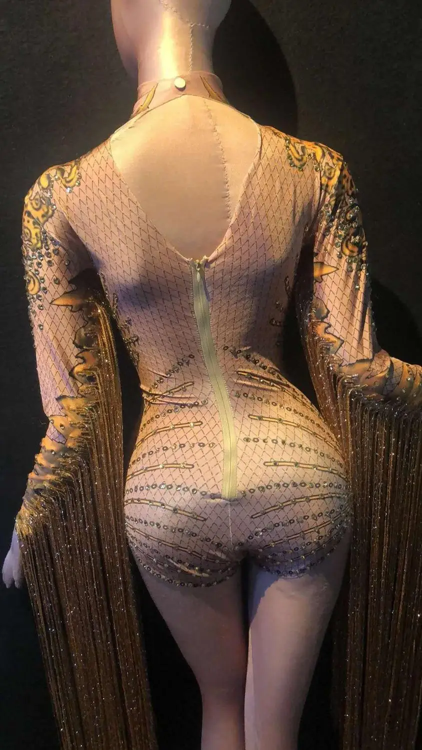 Сексуальный длинный сценический комбинезон с кисточками Женское боди со