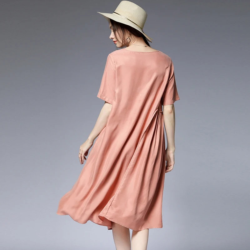Female Summer Work Beach Black Pink Fashion Dresses Plus Size 2020 Woman Khaki Solid Casual Oversized Party Loose Elegant Dress | Женская