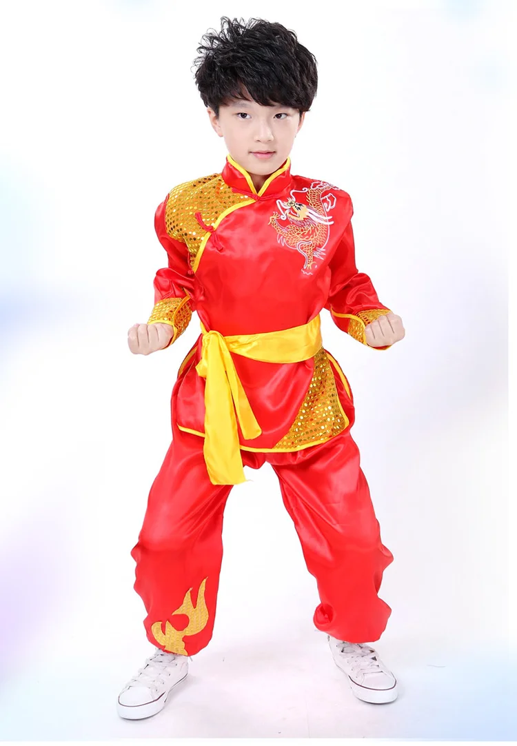 Китайский костюм красная Детская традиционная Униформа ушу для детей кунг фу
