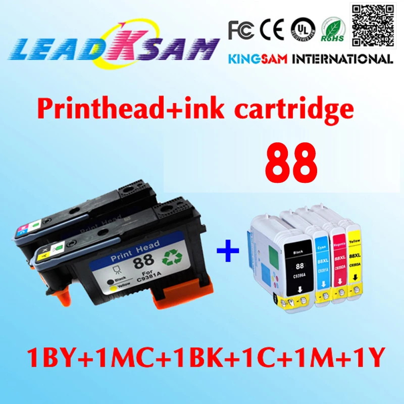 compatible For hp88 printhead(1BY+1MC) + ink cartridge(1BK+1C+1M+1Y) for C9381A C9382A K550 K5400 K8600 L7000 L7480 | Компьютеры и