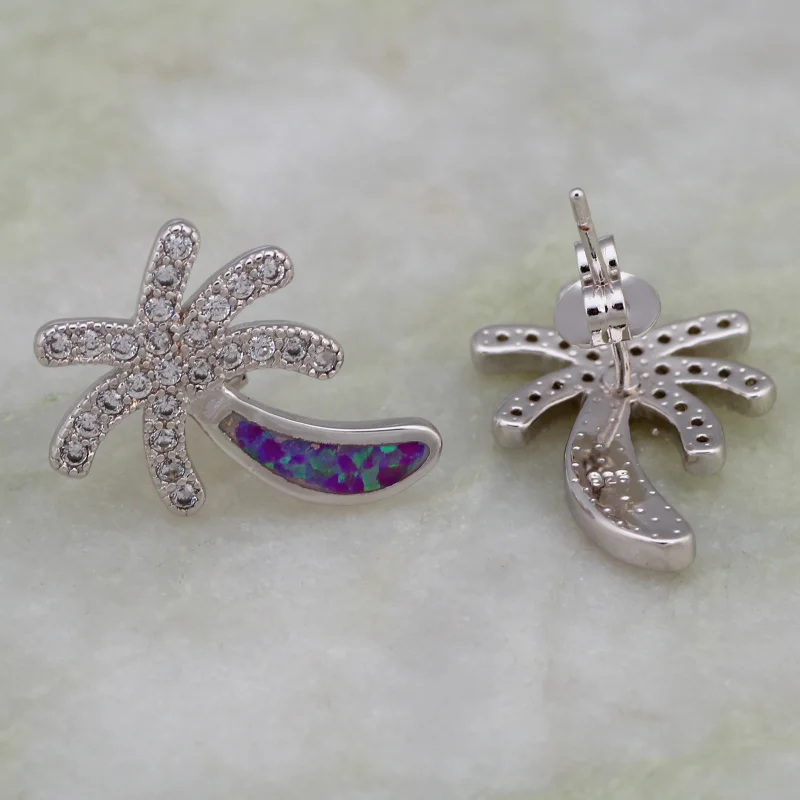 

Fashion Bijoux Pink Fire Opal CZ Stamp Silver Color Overlay Women's Stud Earrings Fashion Jewelry E356