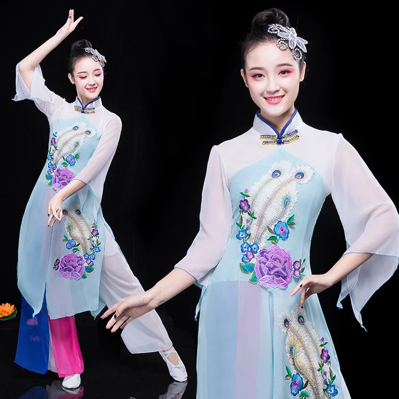 Chinese style Hanfu classical dance costumes women's elegant fan suits Yangko clothing traditional costume | Тематическая