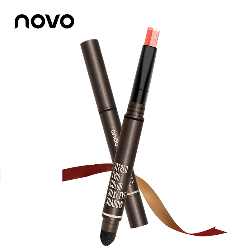NOVO Brand 2 Colors Eyeshadow Pen Glitter Matte Makeup Silkworms Eye Shadow Powder Make Up Pigment Cosmetics With Sponge|brand eye shadow|eye