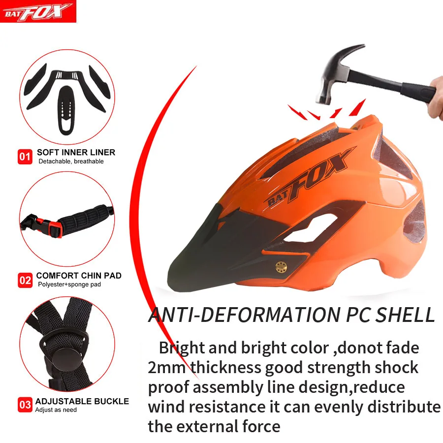 Велосипедный шлем BATFOX легкий дышащий защитный для горных и городских
