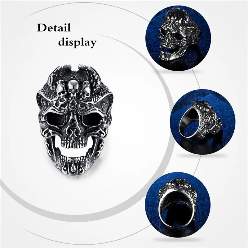 Ретро титановое стальное мужское Винтажное кольцо череп панк большие байкерские