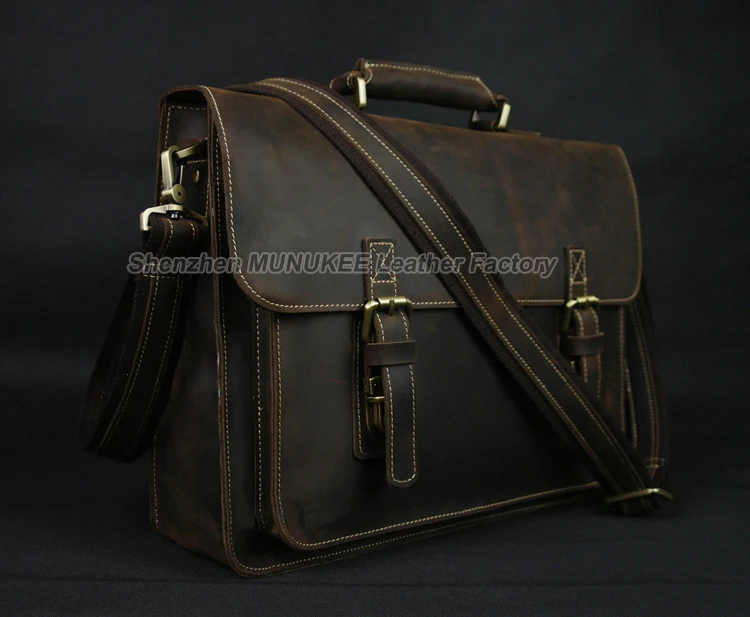 Vintage Crazy Horse Genuine Leather Briefcase Men Briefcase Leather Business Briefcase male Tote 14