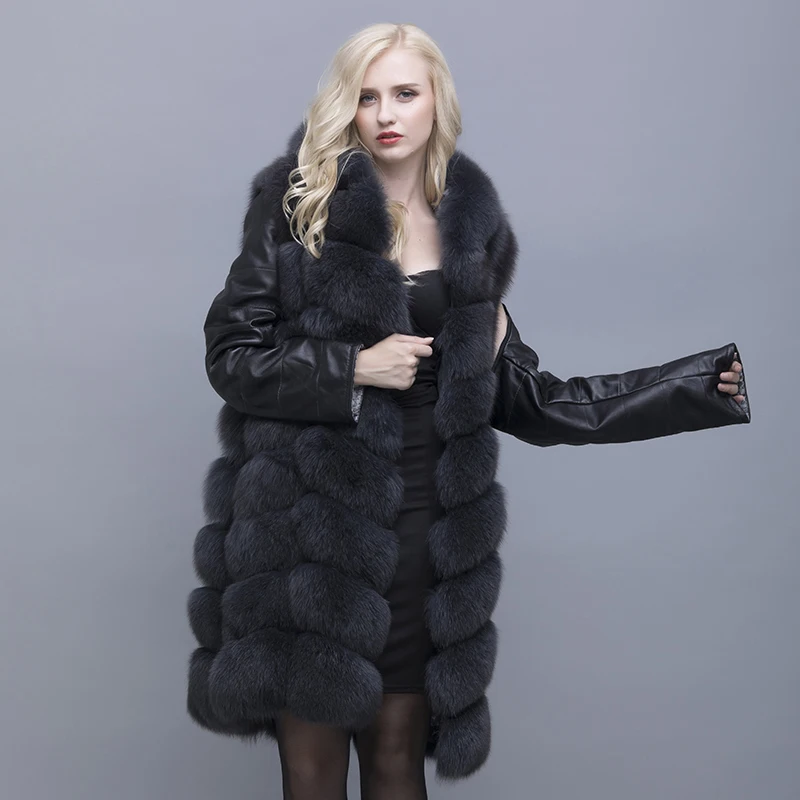 QIUSIDUN Genuine Pure Natural Long Sleeved Round Fox Fur Coat Winter Long Detachable Fashion Coat Women's Clothing Large Size