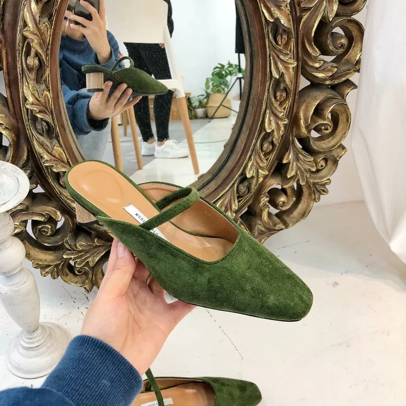 Туфли без задника женские босоножки известного бренда в Корейском стиле из замши