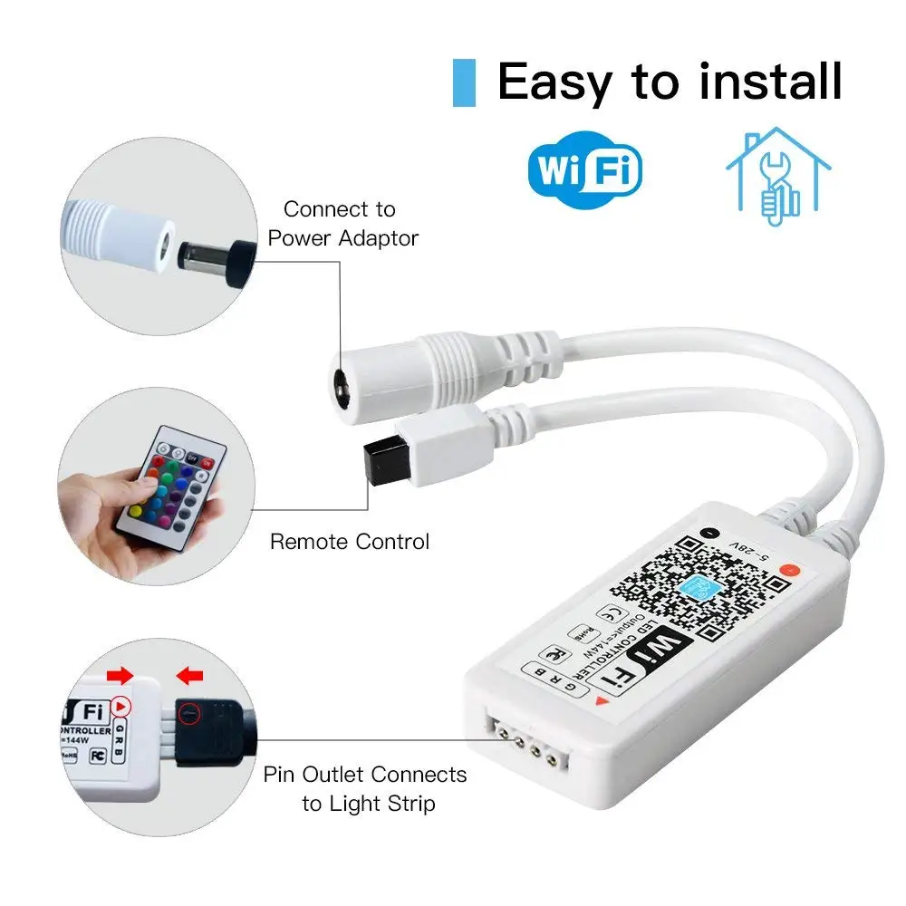 Умный WiFi RGB светильник для управления 5050 3528 Светодиодный Рождественская лента светильник 24 ключа дистанционного управления работа с Alexa и Google Home