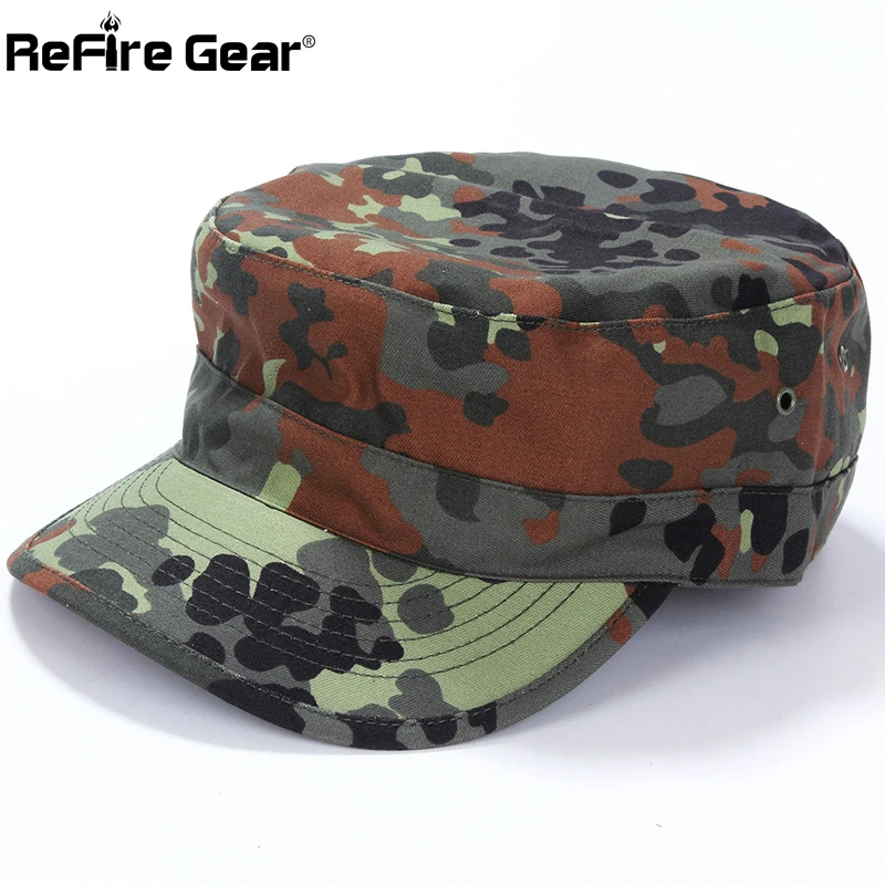 ReFire Gear Tactical Airsoft Flecktarn Camouflage Cap Men US German Soldiers Combat Army Baseball Cap Unisex Paintball Flat Hats