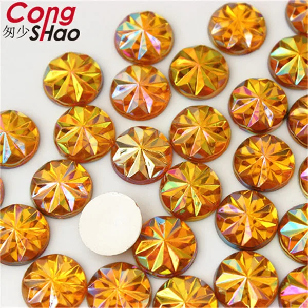 Cong Shao, 300 шт, 12 мм, AB, цветные камни и кристаллы, круглые, плоские с оборота, акриловые стразы, отделка, сделай сам, аксессуары для костюма, ZZ47 - Цвет: Yellow AB