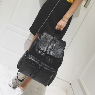 SUNI рюкзак из натуральной кожи большой емкости черная кожаная сумка на плечо