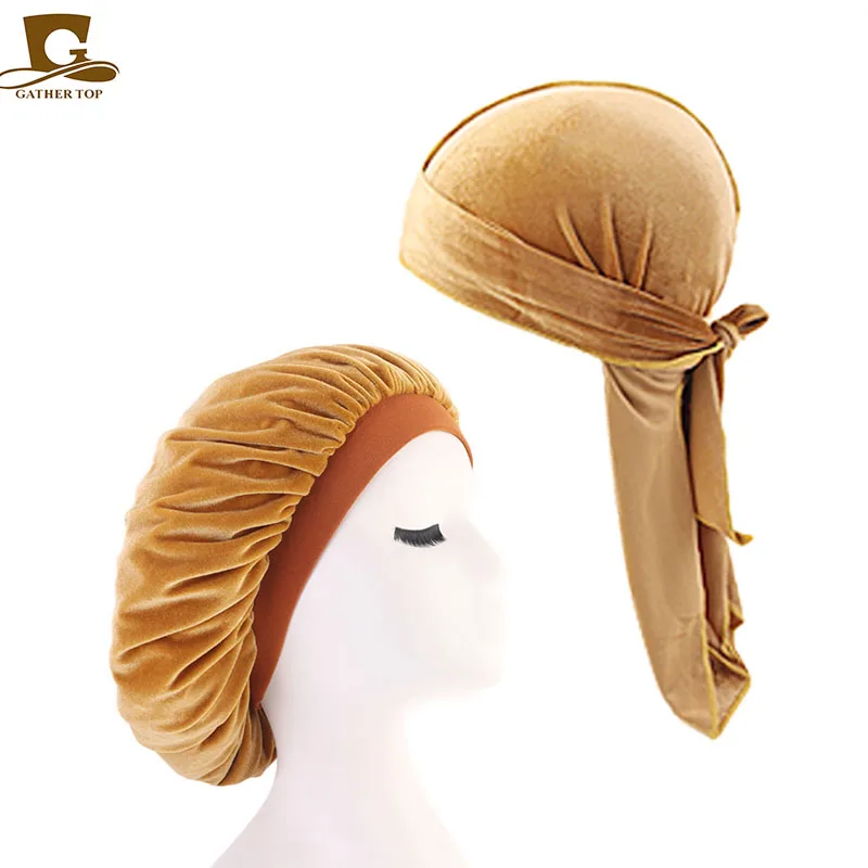 Пара 2 шт Новый мужской бархатный дураг бандана головной убор чистый цвет Широкий