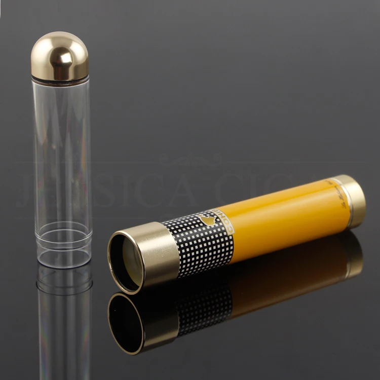 COHIBA Регулируемая сигарная трубка пластиковая металлическая портативная коробка для сигар путешествия Humidor один держатель сигары банка с подарочной коробкой