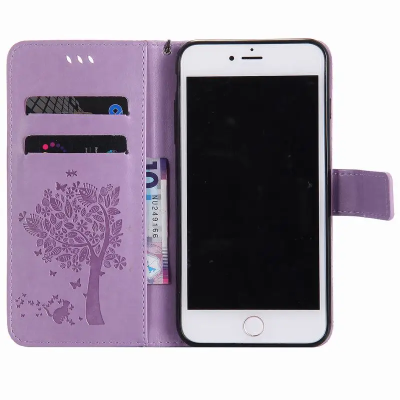Для Coque iPhone 8 флип чехол кожаный бумажник+ Силиконовый мягкий чехол iPhone8 Plus чехол для телефона s 3D тисненый кошачий дерево защитный чехол