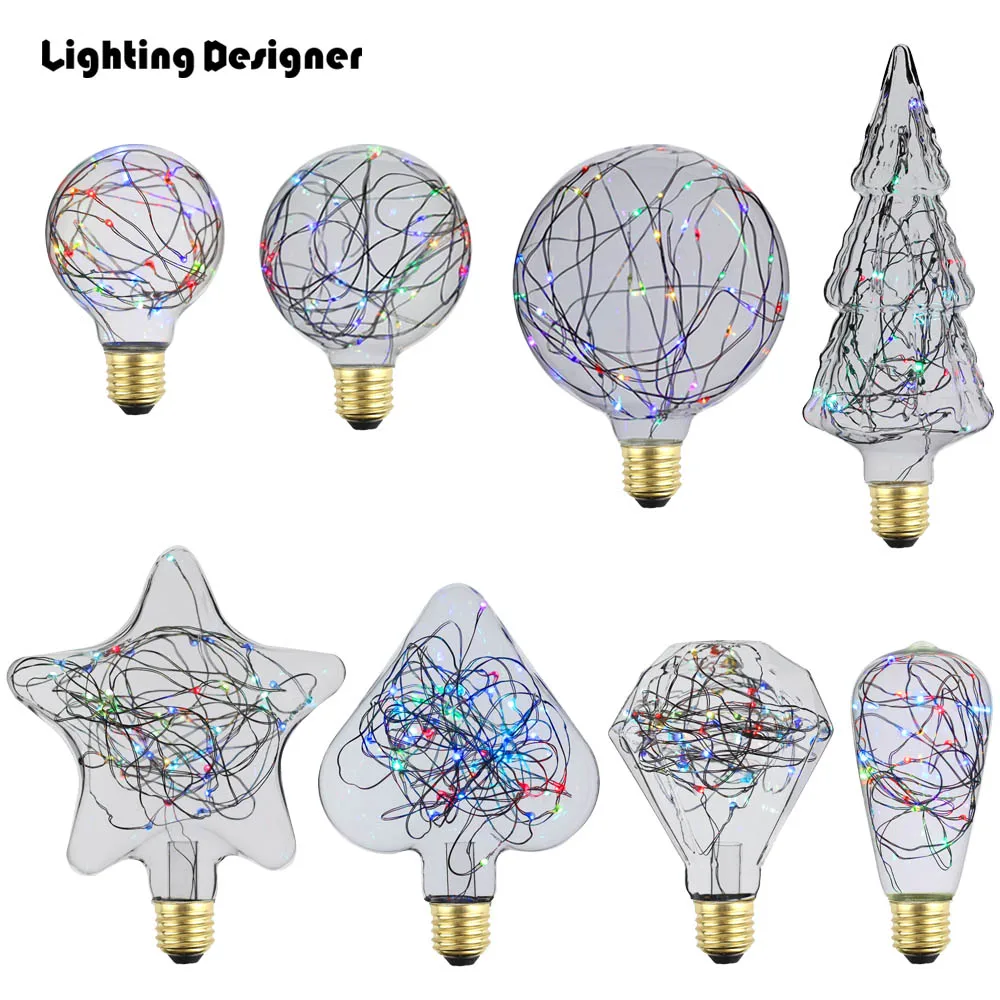 Цветная (RGB) Цвет флэш-Медный провод edison светильник лампа светодиодный мерцающий s