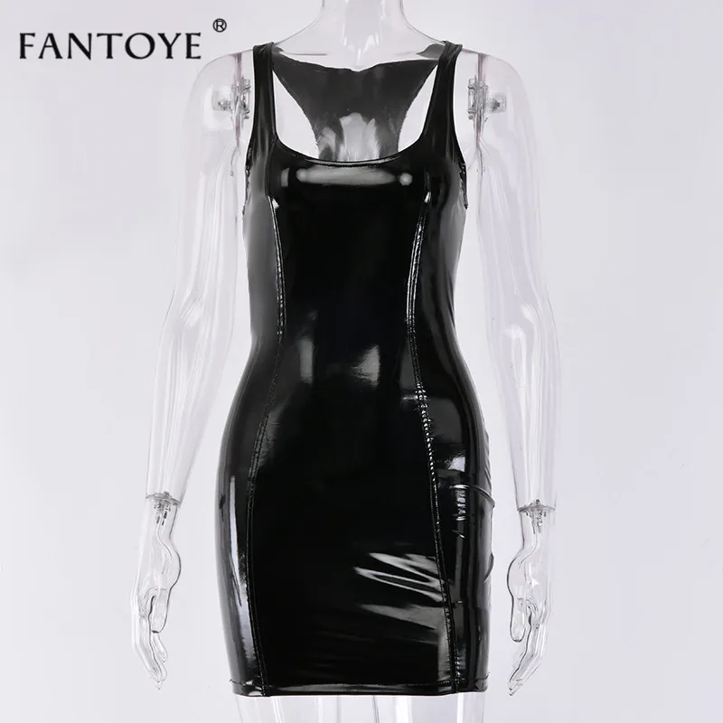 Black Fantoye, сексуальное женское платье из искусственной кожи, весна, без рукавов, обтягивающее, мини, элегантное, облегающее, для ночного клуба, для вечеринок - Цвет: Black