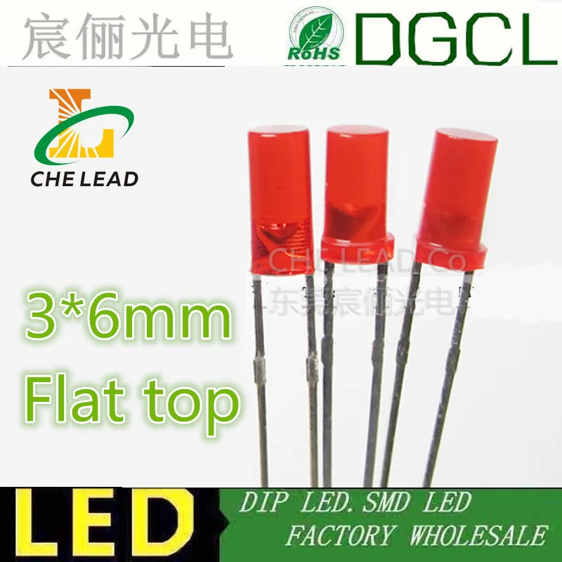 3*6 мм высокий плоский верх 3 светодиодный Диод с бахромой dip светодиодная красная