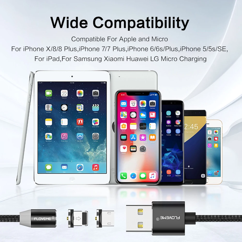 Floveme 1 м Магнитный кабель USB для IPhone х Micro Магнитная Зарядное устройство Samsung