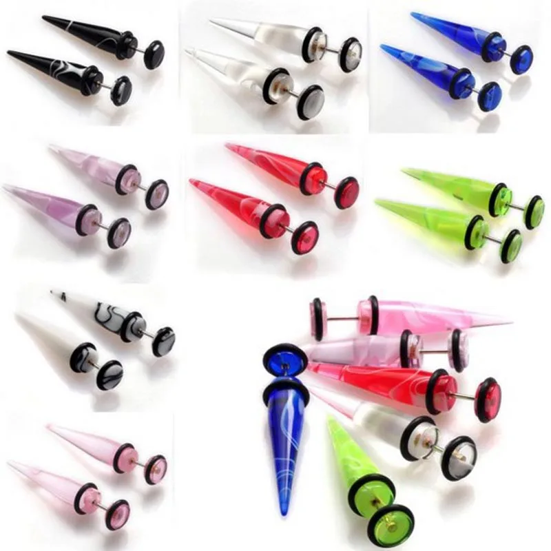 NEW 1 Pair Acrylic Taper Spike Fake Cheater Illusion Men Women Ear Stud Plugs Earrings Jewelry Gifts