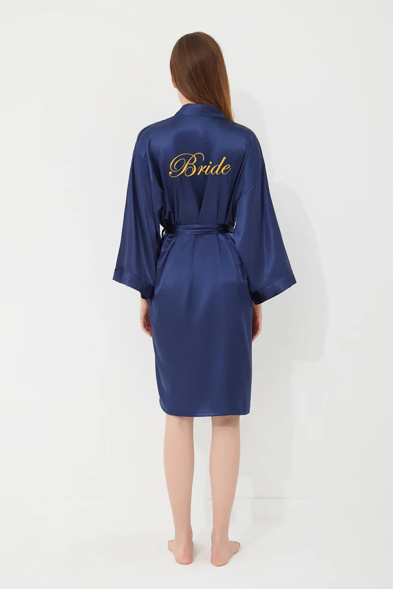 navy blue bride Одежда для невесты Одежда с вышивкой невесты Элегантная пижама Сексуальная Женская домашний халат банный халат кимоно шелковый халат для сна - Цвет: navy blue bride
