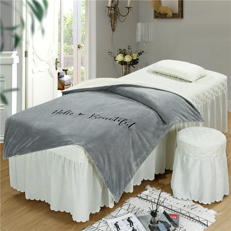 Красивый салон постельных принадлежностей массаж спа использовать сплошной цвет вышивка круглая голова площадь 70x190 см кровать юбка Прямая поставка